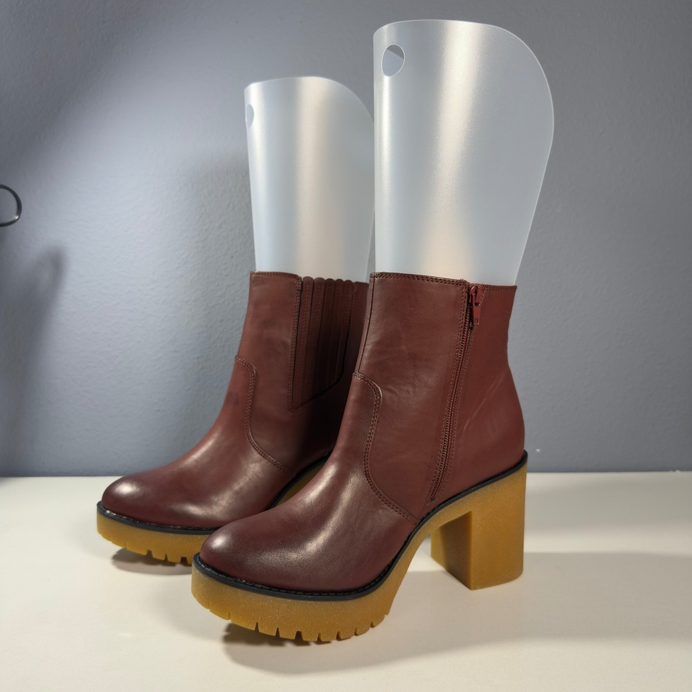 Sun + Stone Lenniip Booties Women 9.5 Mahogany New Platform Block Heel Lug Sole